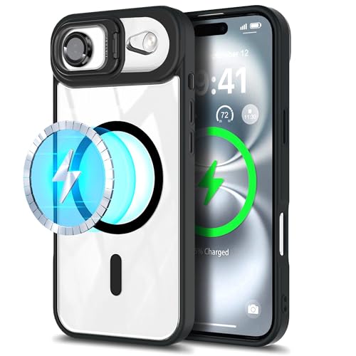 Image of VONZEE Clear Camera Kickstand Case for iPhone 17 Air, Built-in Adjustable Camera Stand, Clear Magnetic Mag-Safe Shockproof Classic Series Phone Cover (Black)