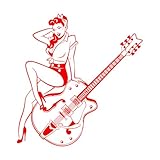 Wandaufkleber aus Vinyl, Pin-Up-Stil, Retro-Mädchen, Gitarre, Musikinstrumente, Geschäft, 36x38,4cm entfernbar, ohne Klebstoff zu hinterlassen, klein, Red