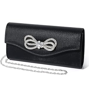 DETARA Women Evening Handbag Shiny Crystal Bow Flap Clutch Purse for Women Wedding Party Prom Purse