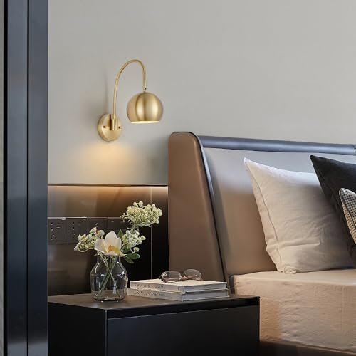Image of MWZ Gold Battery Operated Wall Sconces Set of 2,Rechargeable Sconces Wall Lights Wireless Swing Arm Modern Light Fixture with Remote,3 Color Dimmable Adjustable Angle Indoor Wall Lamp for Bedroom
