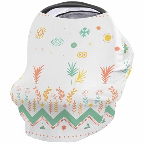 Nursing Cover for Breastfeeding Scarf, Green Orange Yellow Plant Geometric Baby Car Covers Super Soft Multi Use for Canopy Shopping Cart Cover Blanket Stroller Cover