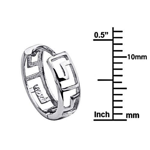 14k Yellow or White Gold 4mm Thickness Greek Key Huggies Earrings (12 x 12 mm)2