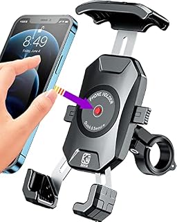 BRCOVAN Bike Phone Holder, Motorbike Phone Mount, One-Touch Automatically Lock Motorcycle Bicycle Phone Mount Holder, Adjustable ATV Scooter Handlebar Phone Cradle Clamp for 4''-7'' Smartphone