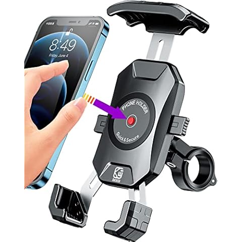 BRCOVAN Motorcycle Phone Mount, [1s Lock] [One Hand Operation] Bike Phone Mount, Aluminum Alloy Mounting Base Handlebar Cell Phone Holder for Bicycle Motorcycle ATV Scooter Fit 4''-7'' Smartphones Cover