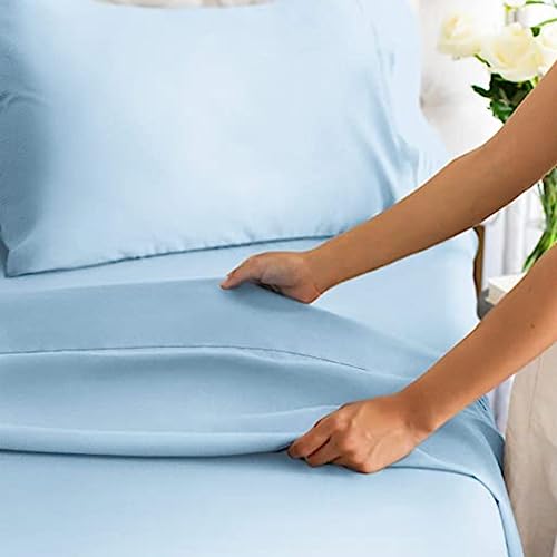 Image of Flat BedSheet with 2 Pillow Covers 600 TC 100% Egyptian Cotton Bedsheet Comfortable & Durable Hotel Quality Sheet (Super King 110x110, Light Blue)