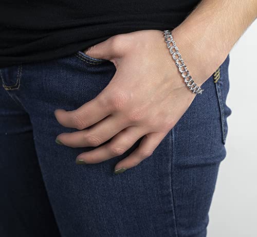Rembrandt Charms, 8" Large Double Link Dapped Curb Classic Charm Bracelet, .925 Sterling Silver2