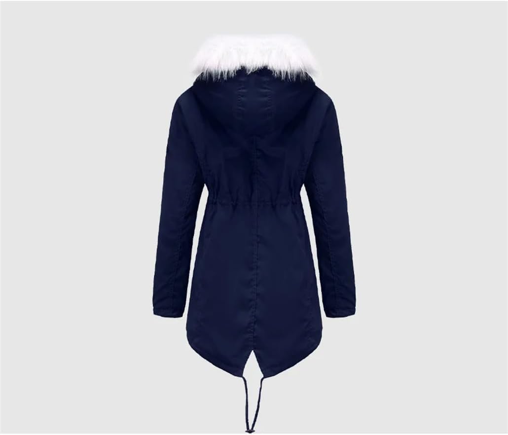 Women Hooded Parkas Fleece Warm Thickened Cotton Coats Fur Collar Mid-Long Jacket