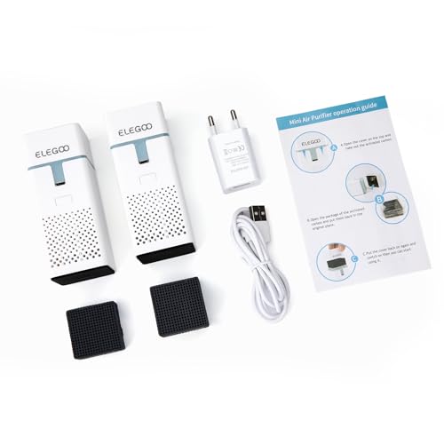 ELEGOO Mini Purificador de Aire con Filtro de Carbón Activado y Adaptador Universal para LCD DLP MSLA Impresora 3D de Resina (Paquete de 2)