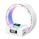 Lampada da comodino con ricarica wireless con altoparlante Bluetooth, luce notturna a LED 5 in 1 e sveglia digitale, per camera da letto e ufficio
