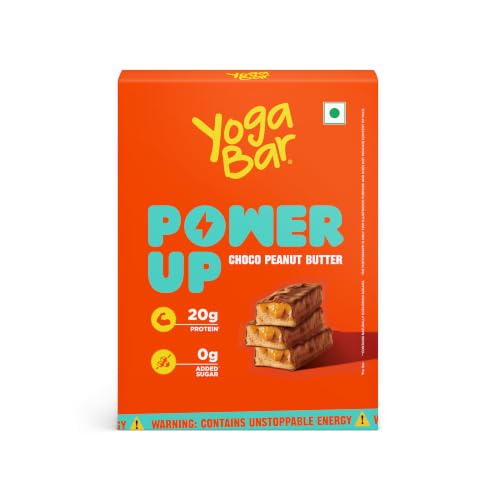 Image of Yogabar Power Up 20g Protein Bar (5 Bars, Choco Peanut Butter, No Added Sugar) | Least Net Carbs | Zero Added Sugar Protein Bars | High Protein Blend - Whey Protein Concentrate, Isolate, Peanuts & Soy | Healthy Protein Snacks