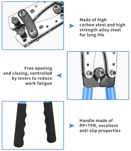 Groß Crimpzange Set Für Kabel 6/10/16/25/35/50 mm² und 10–1/0 AWG Mit 60 Kupferringklemmen, ideal für Auto Solar und Haushaltsanwendungen, Blau