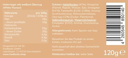 Foodtastic Power Cake White (10 x 120g) | leckere, saftige Haferriegel | handgemachte Flapjack Energieriegel aus Haferflocken