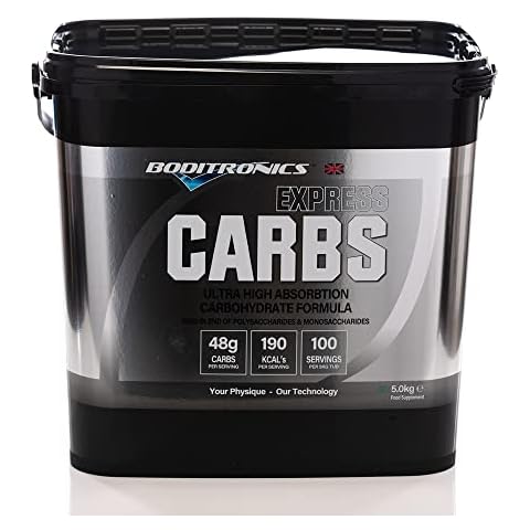 Boditronics 5 kg Express Carbs, for Pre Workout Energy Drink Powder, Protein Shakes with 95g Carbohydrate Supplements for Quick Energy Booster During The Workout (5 Kg) Cover