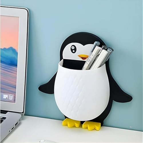 Image of Penguin Shaped Wall Mounted Holder, Self Adhesive Storage Organizer for Bathroom, Toothbrush and Brush Stand,Multipurpose Plastic Bathroom Accessory (Pack of 1)