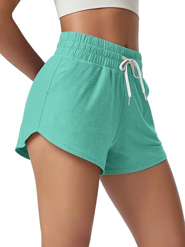 ODODOS Women's Performance Shorts Ultra Soft odSTRATUM Tech Mid Rise Relaxed Shorts with Pocket 3" Inseam Moisture Wicking, Sea Heather, Small