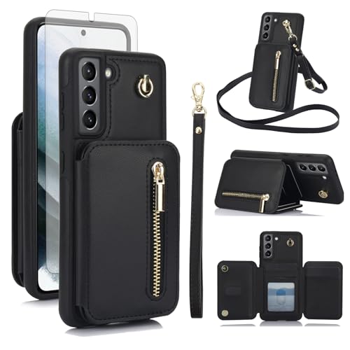 Coque portefeuille Samsung S21 5G anti-RFID avec verre trempé noir