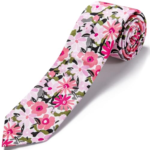 Image of Barry.Wang 100% Cotton Floral Ties for Men 63 inch Extra Long Necktie Clip