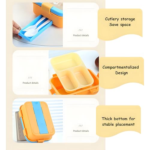 Image of Kids Tiffin Box Leakproof Lunch Box with 3 Compartments & Spoon | Food Grade BPA-Free Plastic Bento Lunch Box for School Boys & Girls | Airtight Snack Container for Kids & Office Use (700ml)