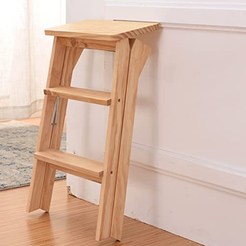 Tabouret échelle 3 marches pliable et multifonctionnel avec structure en bois robuste - 2