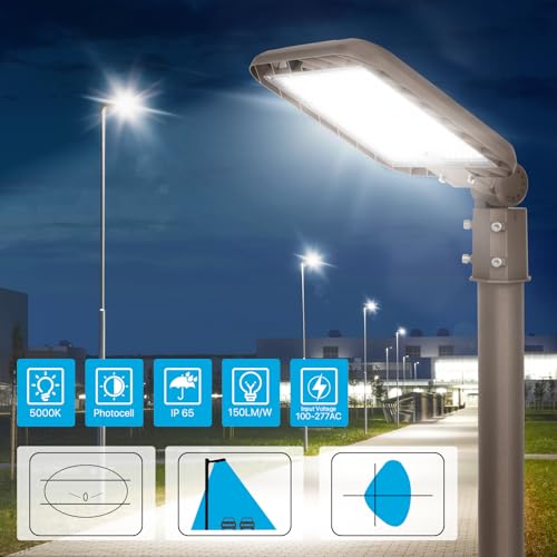 LED Parking Lot Lights Outdoor, 240W Parking Lot Light Commercial 5000K 36000LM 150LM/W with Dusk to Dawn Photocell Adjustable Slip Fitter IP65 Waterproof Shoebox LED Light or Street Public Park
