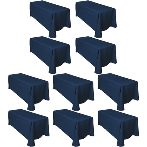 LTC LINENS Bulk 10-Pack Rectangular Tablecloths 90 In x 156 In with Rounded Corners - Navy Blue Table Covers for 8 ft Table with Floor-Length Drop -Wrinkle Resistant Polyester Fabric Cloth for Wedding