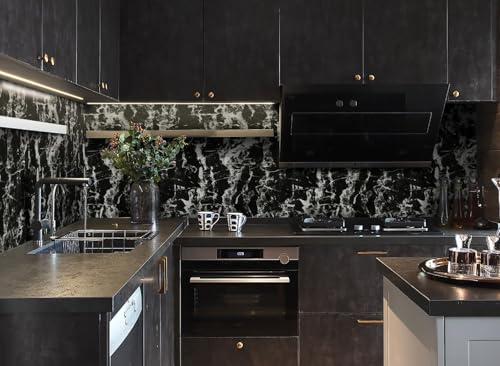 Image of WALLMATE Marble Wallpaper Self Adheisve Marble Wallpaper Waterproof Countertop Furniture Kitchen Marble Sticker (Black Marble, 24x60 Inch)