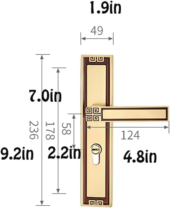 Door Knob Lever Single Lock Pure Copper Silent Door Lock Door Levers Indoor Door Handle with Key for Bedroom Villa Hallway Door Lock with Handle (Color : Gold+3 Pack Hinge)
