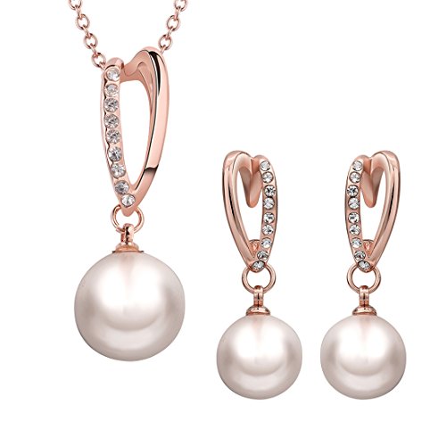 Preisvergleich Produktbild Caimeytie Frau Perlenkette und Kristall Ohrringe Schmuck-Sets Damen Roségold