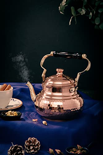 DEMMEX 1mm Thick Hammered Copper Tea Pot Kettle Stovetop Teapot, 1.6-Quart - Thumbnail 4