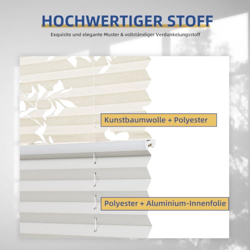 Sekey Plissee Doppelplissee Day+Night Verdunkelung ohne Bohren verspannt Lichtschutz, Klemmfix, 75x200cm Muster & Beige – Ansicht 4