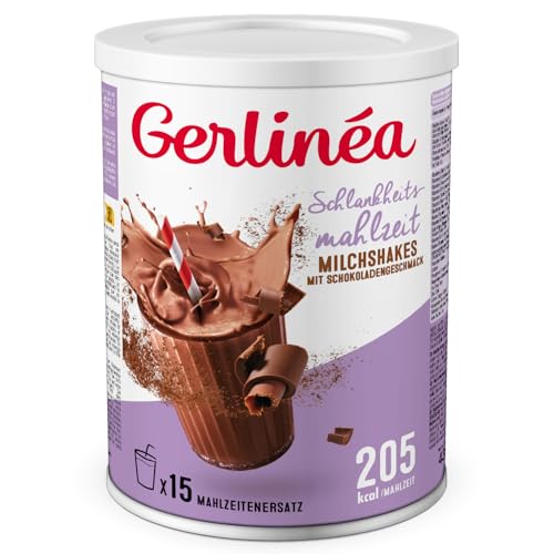 GERLINÉA – Milchshake Schokolade – Proteinreicher Mahlzeitenersatz mit 13 Vitaminen & 10 Mineralstoffen – Wenig gesättigte Fette – 15 Mahlzeiten, 436 g