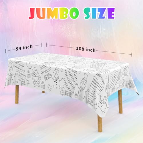 Labeol 1 Pack Christmas Tablecloth, Christmas Coloring Tablecloth for Kids, 54"x108" Giant Santa Claus Snowman Maze Color-in Paper Poster Table Cover for Winter Party Arts and Crafts – Image 2