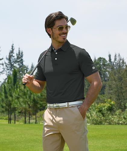 Image of ZITY Golf Shirts for Men Short Sleeve Moisture Wicking Solid Performance Designed Print Collared Casual Polo Shirt