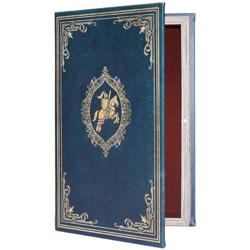 Microkize Decorative Vintage Book Shaped Trinket Storage Box Blue-24B-002, Fake Book Box Blue