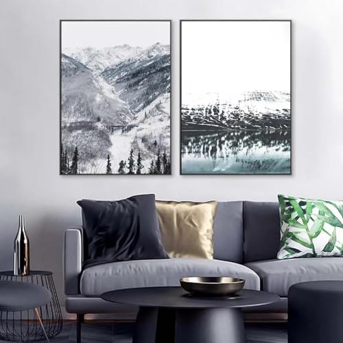 Affiche image murale paysage de montagne enneigée scandinave décoration salon toile 60x90