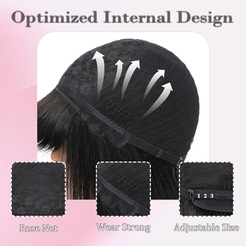 Image of Bob Human Hair Wig With Bangs Wear and Go Glueless Wig 180% Density | 12 Inch Straight Human Hair Bob Wig with Bangs Ready to Wear Glueless Design Easy Install for Black Women
