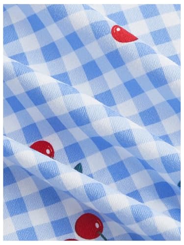 Image of MakeMeChic Women's Gingham Cherry Print Cami Dress Tie Front Sleeveless Mini Dresses Sundress