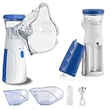 AKIZA Aerosol Nebulizzatore Portatile a Ultrasuoni Silenzioso con Mascherine Ricaricabile USB-C o Batterie