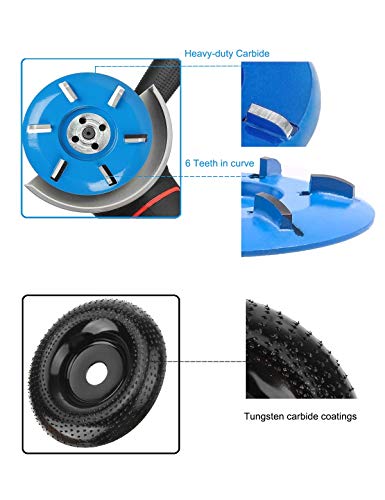 Wood Carving Disc Set, 5/8" (16mm) Bore Angle Grinder Wood Carving Disc And Wood Grinder Disc, Wood Carving Grinder Coping Woodworking Angle Grinder Accessories (Blue&Black, 3-1/2" Carving&4" Shaping)