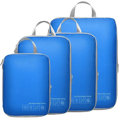 Cambond Compression Packing Cubes for Travel - 4 Pack Luggage Organizers Compression Cubes for Suitcases (Blue)