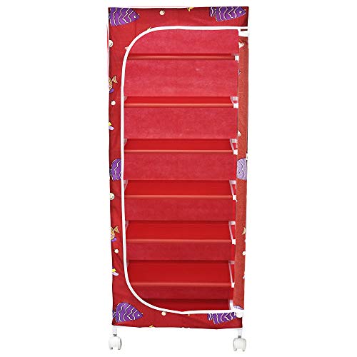 Image of Little One'S | 7 Shelves Baby Foldable Wardrobe | Aquatic Red (Made In India) - Fabric