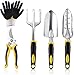 Queta Juego de Herramientas de Jardín, 5PCS de Herramientas para Jardinería Acero Inoxidable, con Tijeras Podar, Paleta Mano, Trasplantadora, Rastrillo Mano, Guantes Jardinería