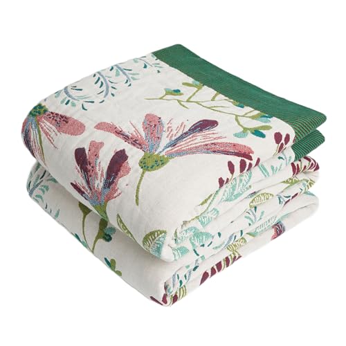 Image of VANJOROY Boho Throw Blanket, 100% Organic Cotton Breathable Ultra Soft 91 inch x 108 inch King Bed Quilt Throw - All Season Floral Rustic Farmhouse Decor Luxury Blanket for Sofa Couch Chair and Gift