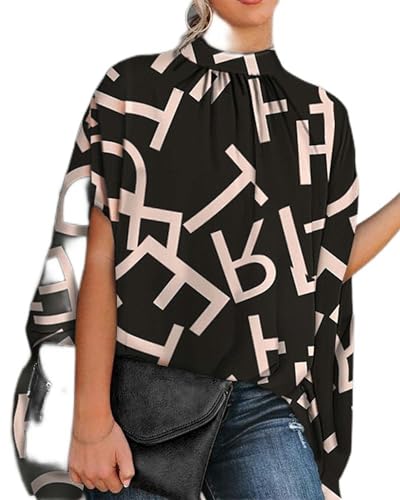 WSZJLN Haut à Manches Chauve-Souris Fente Imprimé à la Mode Décontractée d'Été pour Femme - Lettres Noires - XL