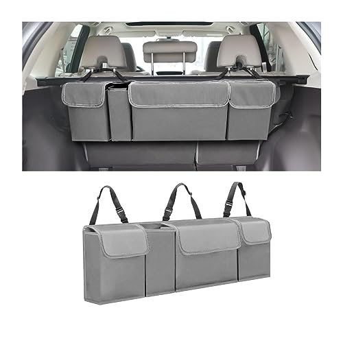 CGEAMDY Car Trunk Organizer, Backseat Hanging Organizer for SUV, Truck, MPV, Waterproof, Collapsible Cargo Storage Bag with 4 Pockets, Car Interior Accessories for Men and Women (Grey)