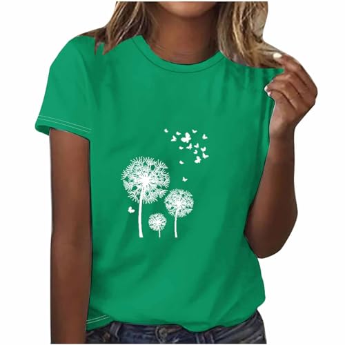 Camisetas casuales de verano para mujer, diseño de diente de león del Reino Unido, manga corta, cuello redondo, color sólido, tallas grandes, elegantes, modernas, holgadas, para salir, Gift01#_verde,