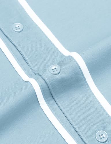 COOFANDY Masculino Camisa De Beisebol Com Botões, Camiseta Hipster Hip Hop Ss Azul Claro