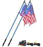 Xprite 4FT Blue LED Spiral Whip Lights, 2PCS Safety Warning Flexible Whips Pole Lighted Antenna w/U.S. Flag for Side by Side Buggy Dunes Off-Road UTV ATV Yamaha Polaris RZR Can-Am 4X4 Trophy Trucks