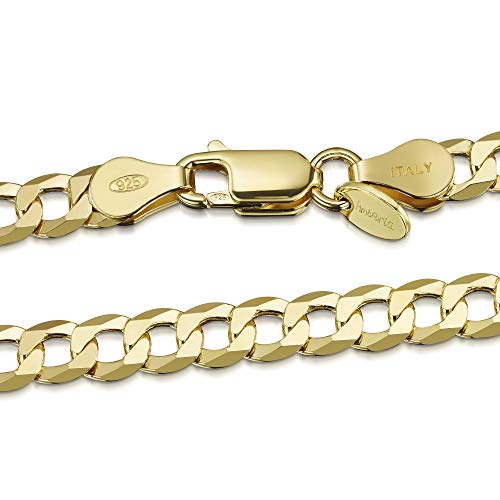 Amberta Cadena Chapada Oro Amarillo 18K en Plata de Ley 925 para Hombre - Malla Barbada - Grosor 5 mm - Longitud 50 cm