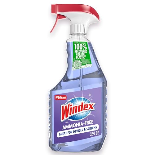 Windex Glass and Window Cleaner Spray Bottle, Ammonia Free, Packaging Designed to Prevent Leakage and Breaking, Crystal Rain Scent, 32 Fl Oz